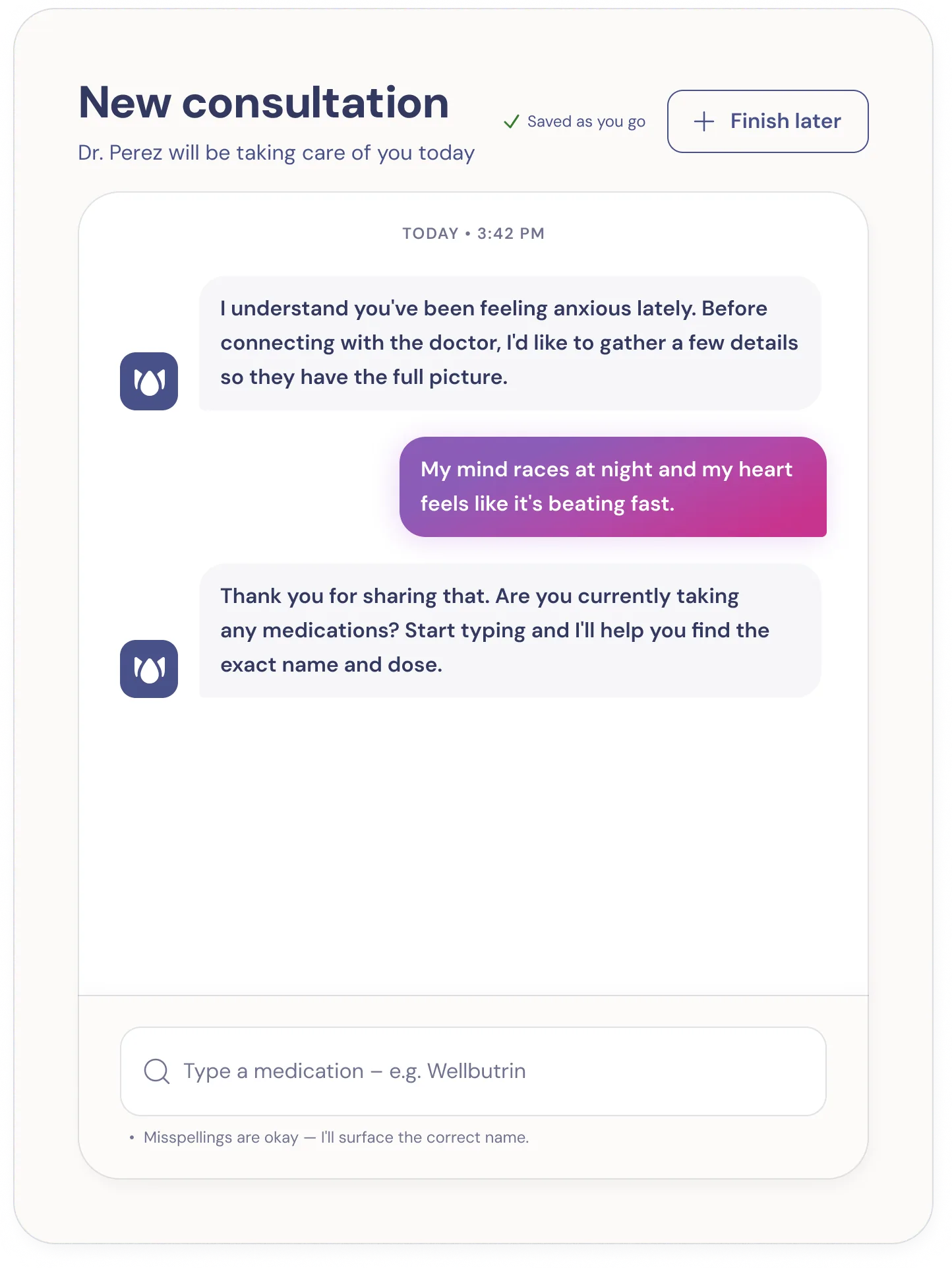 An AlivoMD consultation in progress: the assistant asks the patient questions for their doctor.